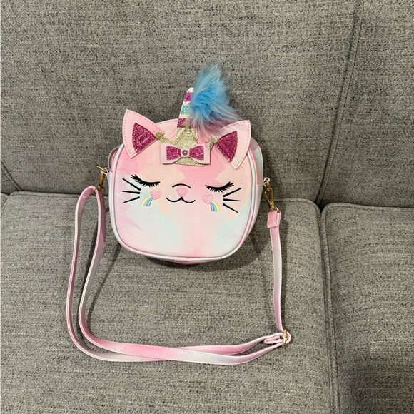 Unicorn Cat Crossbody Purse | Rainbow Pastel Bag with Glitter Ears & Fur Horn - Picture 2 of 3